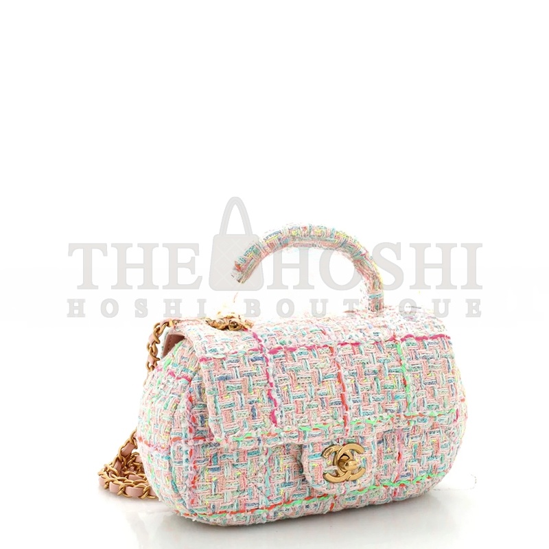 Ch**el TOP HANDLE FLAP BAG QUILTED TWEED SMALL AS4569 (23.5*13.5*5.5cm) Master Quality