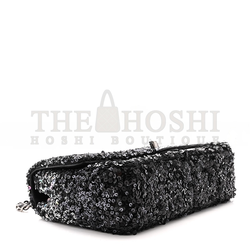 Ch**el SEQUIN MINI RECTANGULAR FLAP BLACK SILVER AS3965 (20*15*7cm) Master Quality