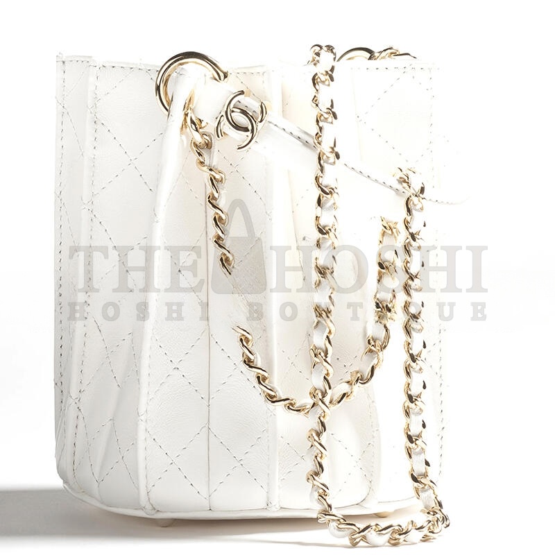 Ch**el MINI BUCKET BAG LAMBSKIN WHITE AS5486 (15.2*14*14cm) Master Quality