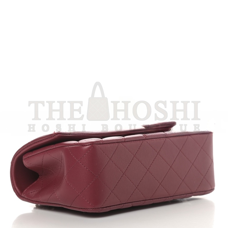 Ch**el LAMBSKIN METAL QUILTED MINI TOP HANDLE RECTANGULAR FLAP BURGUNDY 791222 (20*13*6cm) Master Quality
