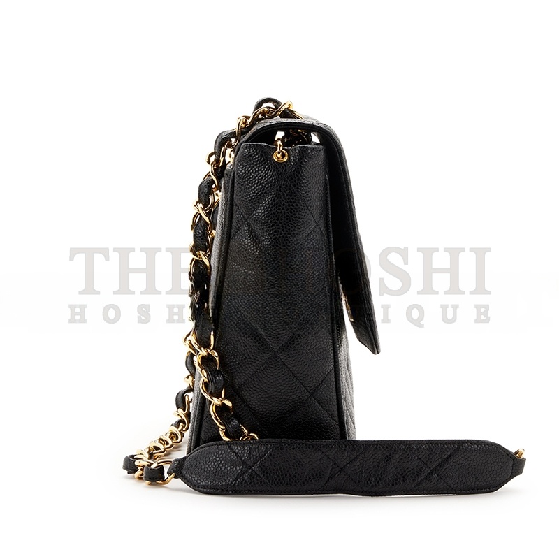 Ch**el BLACK QUILTED CAVIAR XL CC JUMBO SQUARE FLAP GOLD HARDWARE 1157428 (25*20.5*9cm) Master Quality