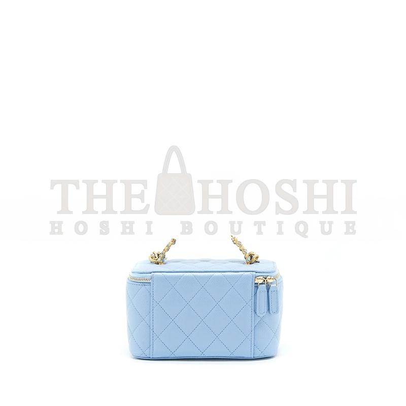 Ch**el 22S LONG VANITY CASE WITH LETTER HANDLE CAVIAR LIGHT BLUE AP2805 (17*10*8cm) Master Quality