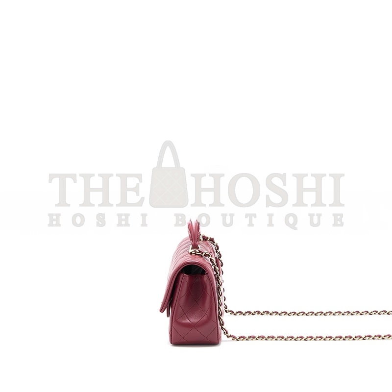 Ch**el TOP HANDLE MINI RECTANGULAR FLAP BAG LAMBSKIN BURGUNDY GHW (20*12*6.5cm) Master Quality