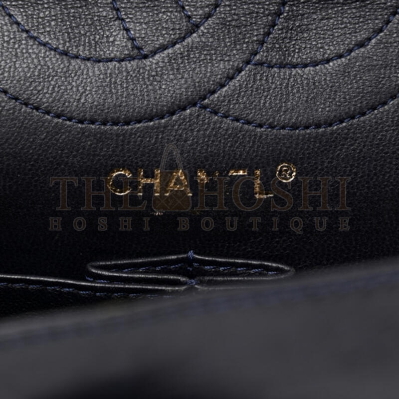 Ch**el AGED CALFSKIN 2.55 FLAP NAVY BULE 1002148 (28*19*9cm) Master Quality