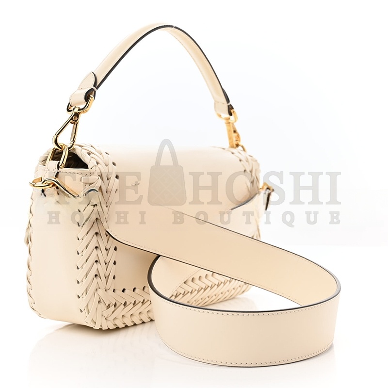 F**di VITELLO KING CEYLON WOVEN BAGUETTE WHITE ICE  (29*15*7cm) Master Quality