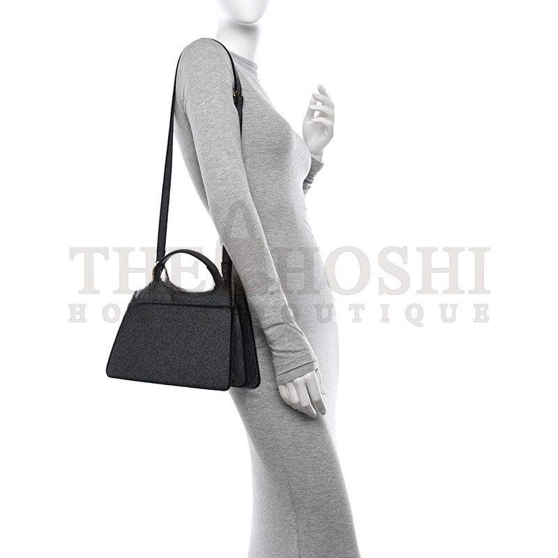 F**di MELANGE FLANNEL SATIN THREADED EDGE MEDIUM PEEKABOO I SEE U EAST WEST SATCHEL GRIGIO BOIS DE ROSE (29*19*11cm) Master Quality