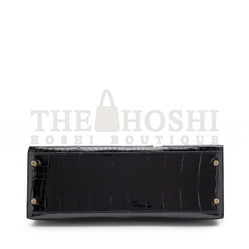 H**me5 BLACK SHINY NILOTICUS CROCODILE SELLIER KELLY 32 GOLD HARDWARE (32*23*11cm) Master Quality