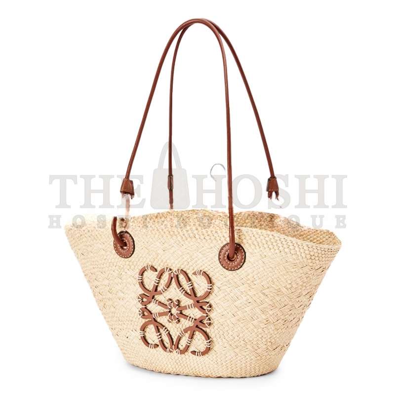 L0ew* SMALL ANAGRAM BASKET BAG IN IRACA PALM AND CALFSKIN A223P65X01-2435 (38*17*13cm) Master Quality