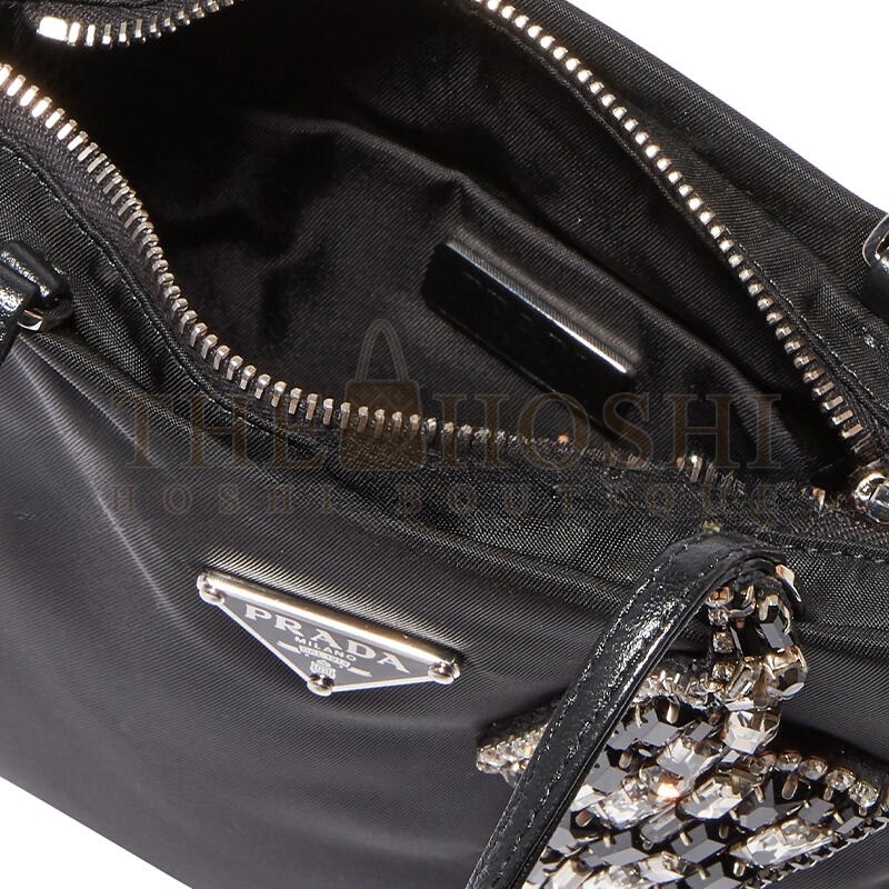 Pra*a LIGHTNING BOLT EMBELLISHED NYLON BAG (18.5*17cm) Master Quality