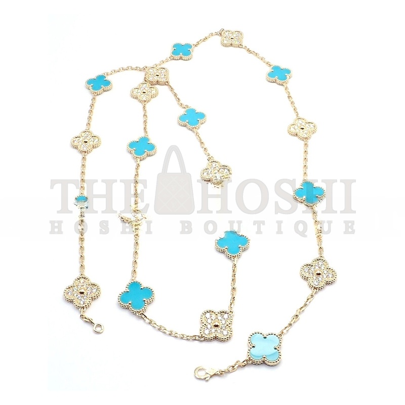 V*n Cl**f & ARPELS YELLOW GOLD D1am0nd TURQUOISE NECKLACE 226869 Master Quality