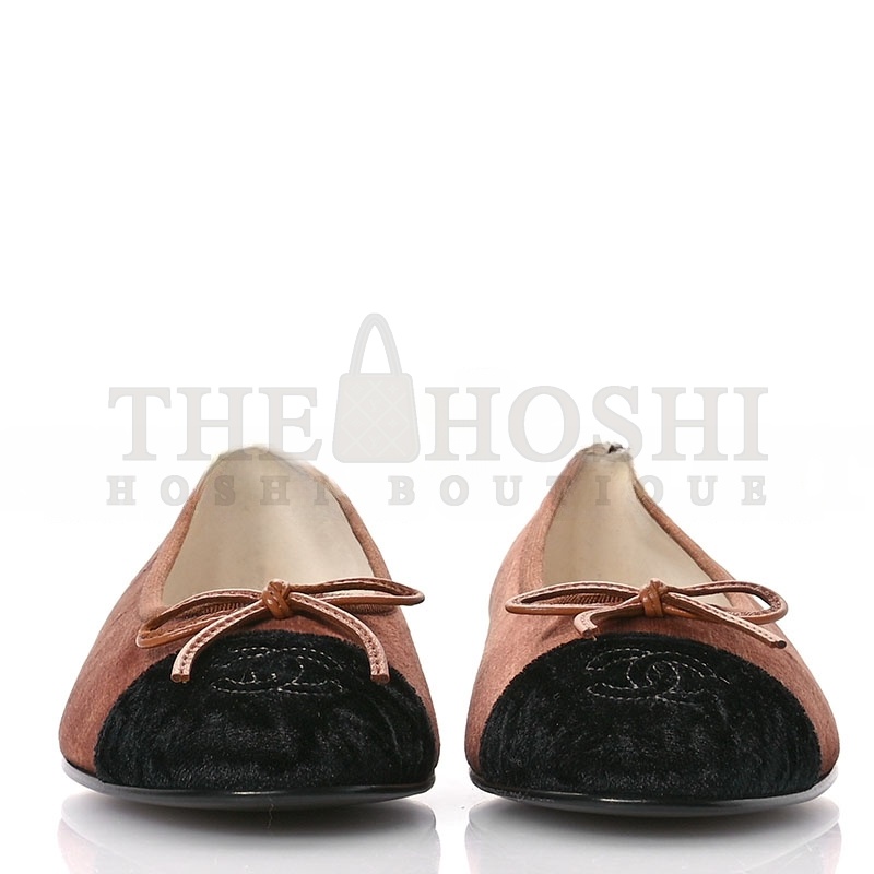 Ch**el VELVET CAP TOE CC BALLERINA FLATS 38 BROWN BLACK 1672122 Master Quality