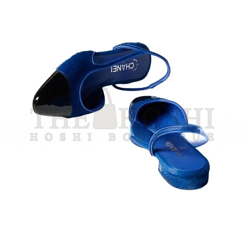 Ch**el SLINGBACKS CALFSKIN &amp; PATENT CALFSKIN BLUE &amp; BLACK G31319 Y56101 K4871 Master Quality