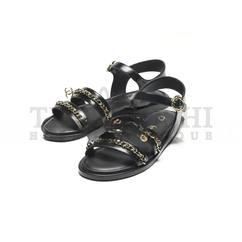 Ch**el SANDALS CALFSKIN BLACK G46801 Master Quality