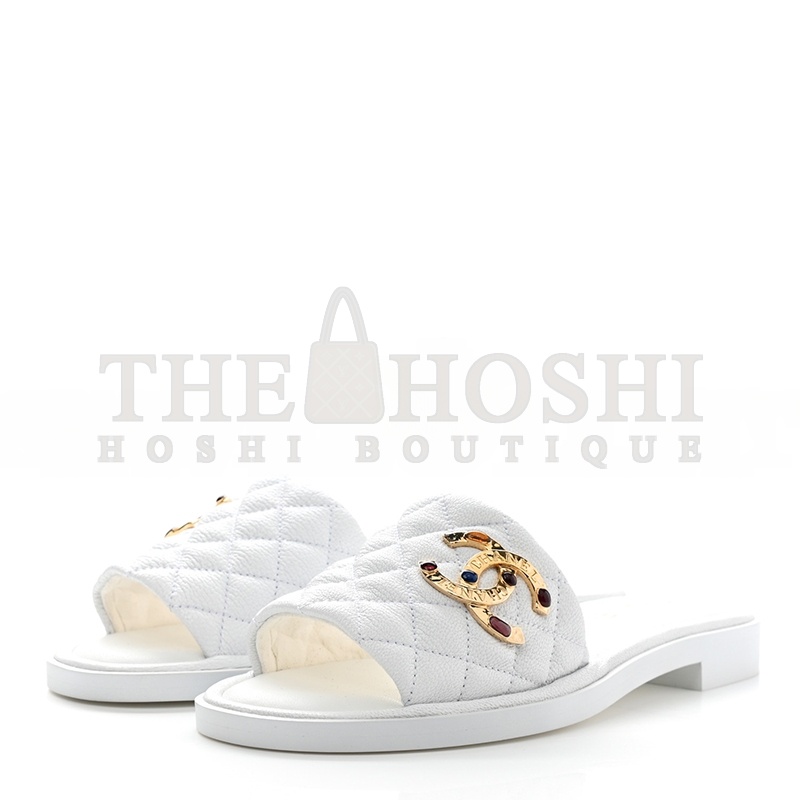 Ch**el MULES SHINY GOATSKIN & METAL WHITE G38794 X56519 0N778 Master Quality