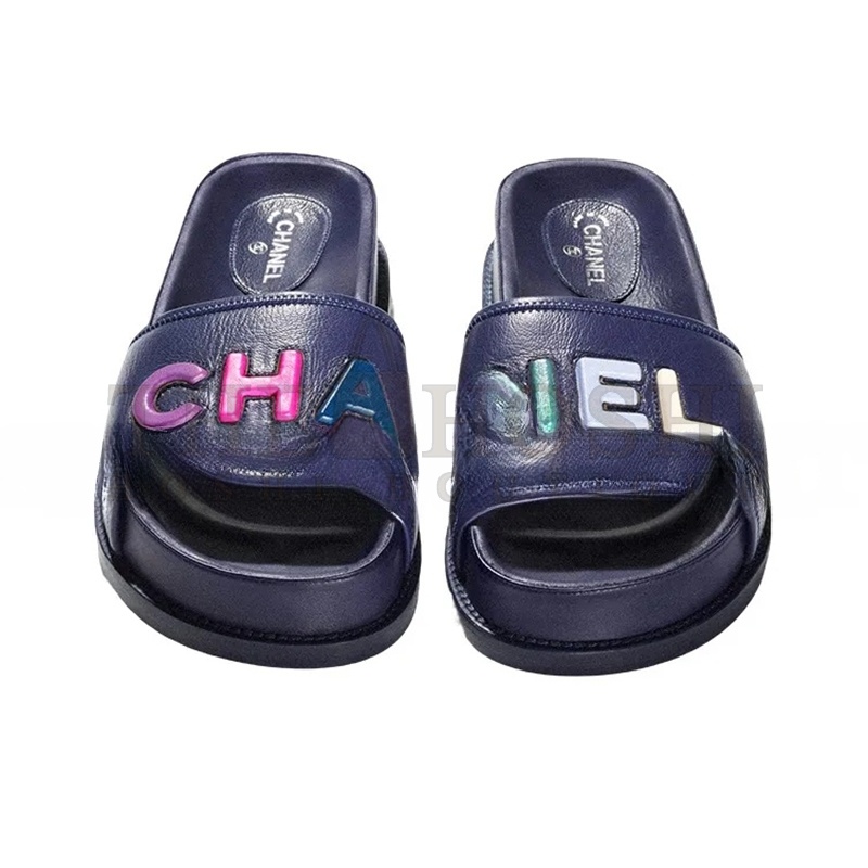 Ch**el MULES LAMBSKIN NAVY BLUE & MULTICOLOR G38933 X56443 K3920 Master Quality