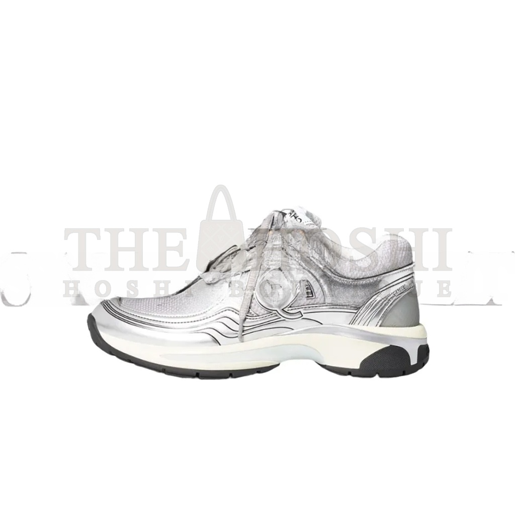 Ch**el  FABRIC LAMINATED CALFSKIN STRETCH CC SNEAKERS WHITE SILVER G39792 Master Quality