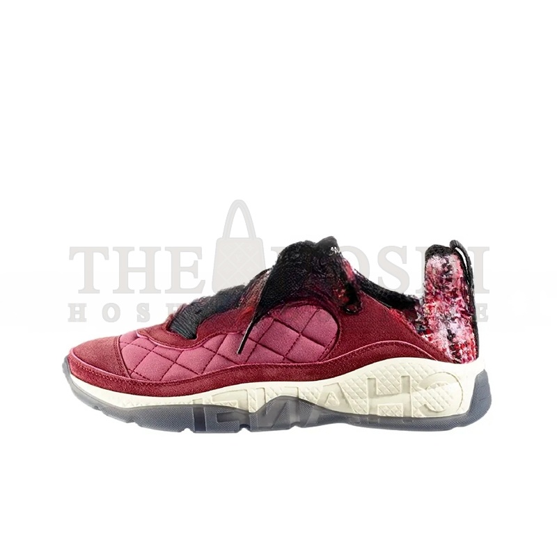 Ch**el SNEAKERS FABRIC, TWEED & SUEDE CALFSKIN LIGHT BURGUNDY, PINK & BLACK G39234 Y55990 K47 Master Quality
