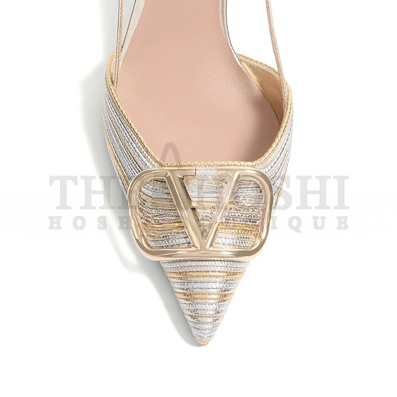 Va1e*ntin0 GARAVANI VLOGO TWO-TONE METALLIC SLINGBACK PUMPS Master Quality